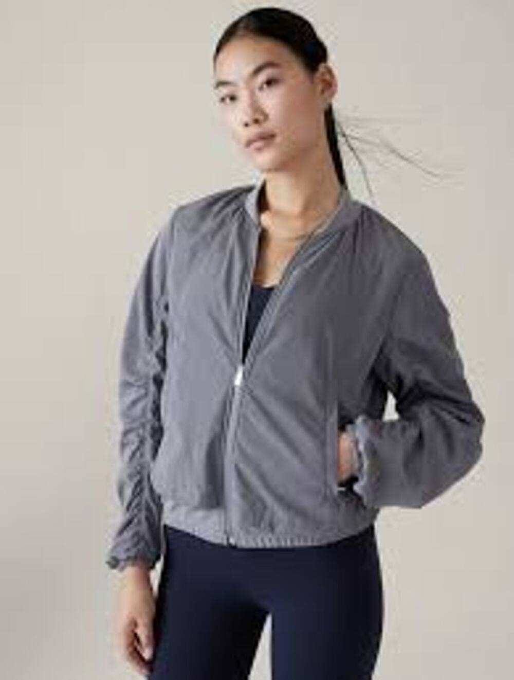 Athleta Wayfarer Bomber Jacket Women S Slate Blue Full Zip Lightweight NWOT